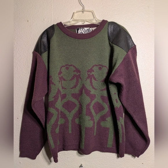 mark Elliot Size SmallGreen and Purple Sweater with Leather Accents Pre-owned - Picture 1 of 13